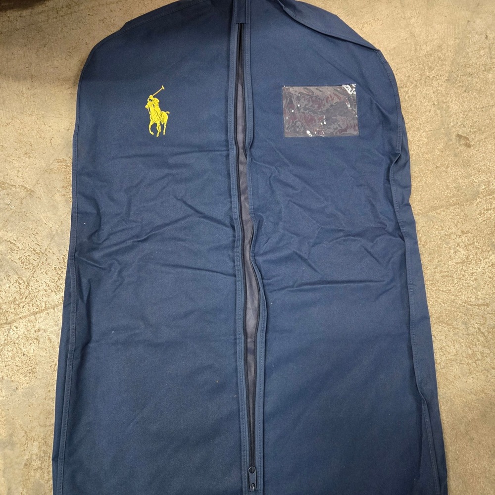 Polo Ralph Lauren Navy Blue Garment Bag Yellow Pony Logo Travel Suit Cover 40x24